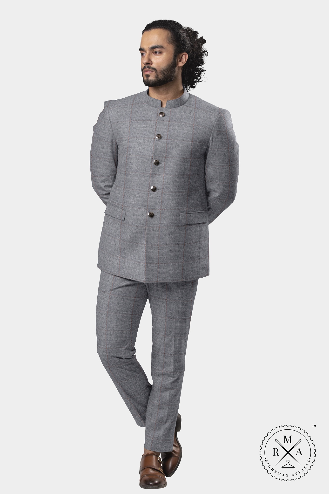 Grey Checks Jodhpuri Suit SU265